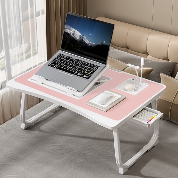 Foldable Laptop Bed Desk with Storage, Cup & Phone Holders - 6-Level Adjustable Desktop - Multifunctional Table for Sofa, Office, Study, Bedside (Work/Study/Relax)