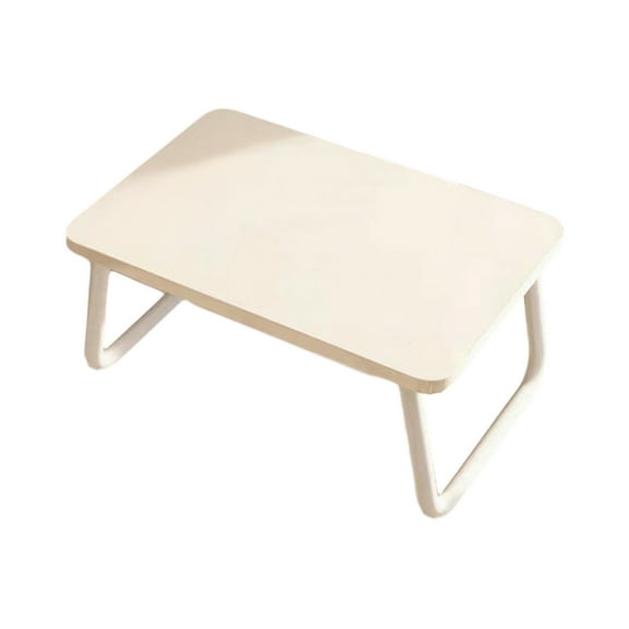Foldable Laptop Bed Desk with Wooden Surface, Portable Lap Desk for Studying, Working, or Dining on Bed or Floor, White