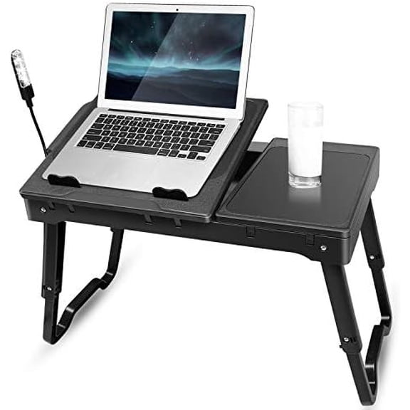 Foldable Laptop Bed Tray Desk Adjustable Lap Table Notebook Desk with Cooling Fan Mouse Board USB Ports LED Light Laptop Stand for Bed Sofa Couch$$Office