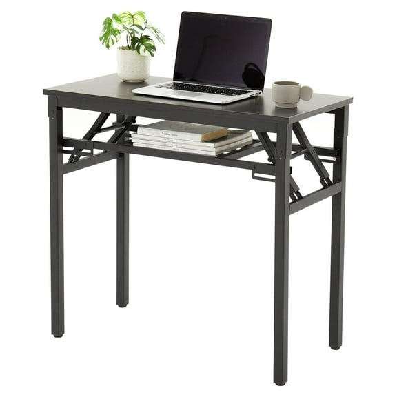 Foldable Laptop Computer Desk, Writing Desk Folding Table for Home and Office, Modern Style with Storage for Eating Camping and Small Spaces, No Assembly Required, 2 Tiers, Black (31"16")