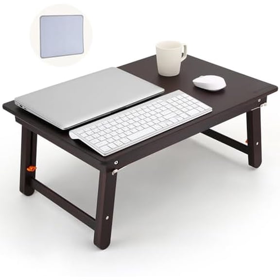 Foldable Laptop Desk, 25.6 Inch Laptop Bed Tray Table with Mouse Pad, Adjustable Floor Table for Writing Eating Gaming, Lap Table for Adults, Kids, Black Walnut