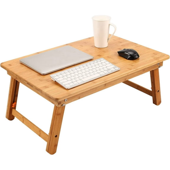 Foldable Laptop Desk, 25.6 Inch Laptop Bed Tray Table with Mouse Pad, Adjustable Floor Table for Writing Eating Gaming, Lap Table for Adults, Kids, Black Walnut