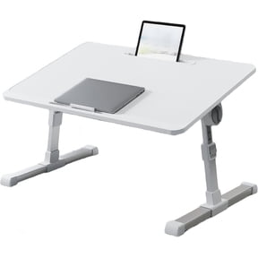 Foldable Laptop Desk for Bed, 23.6" Ergonomic Adjustable Lap Desk for Adults, 7 Height & 0-36 Angle Adjustable Portable Laptop Table, Storage Drawer (White)