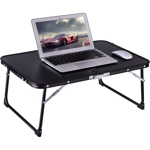 Foldable Laptop Bed Table with Storage Space, Portable Bed Desk with Folding , Mini Bed Desk for Study Reading Working Breakfast and Picnic, Lap Desk for Bed Sofa Couch Floor & Outdoor Use (Black)