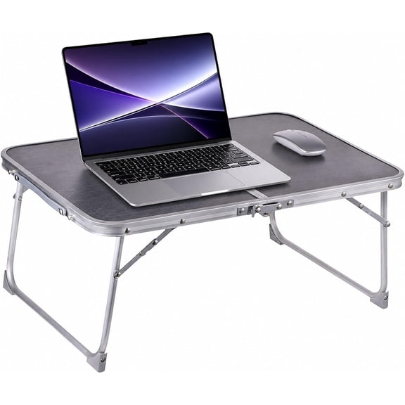 Foldable Laptop Desk, Portable Bed Table with Hidden Storage, Gray