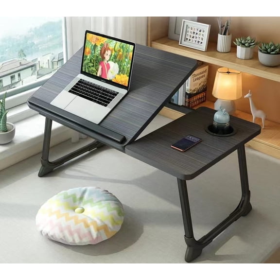 Foldable Laptop Desk for Bed and Couch Portable Lap Desk with Cup Holder Small Adjustable Bed Tray Table for Writing and Laptop Stand Black