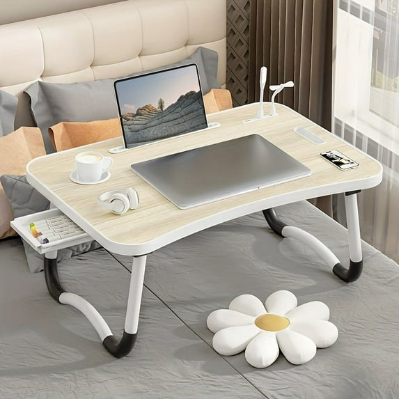 Foldable Laptop Desk with USB Ports and Storage Drawer, Portable Laptop Bed Table Tray for Bed, Eating, Reading and Working