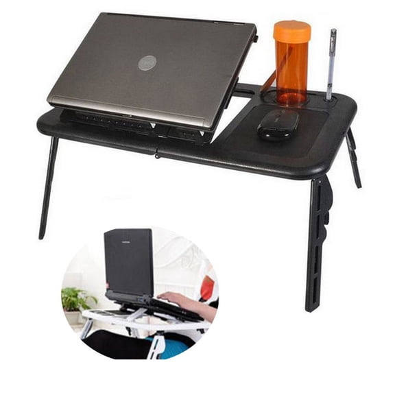 Foldable Laptop Stand with Built-In Cooling Fans and Mouse Pad Tray, Portable Laptop Stand for Bed, Couch, and Table