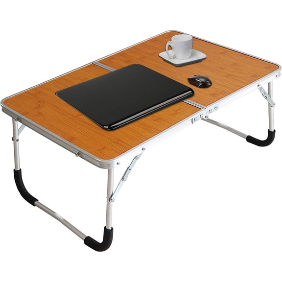 Foldable Laptop Table, Bed Desk, Breakfast Serving Bed Tray, Portable Mini Picnic Table & Ultra Lightweight, Folds in Half with Inner Storage Space ( Grain)