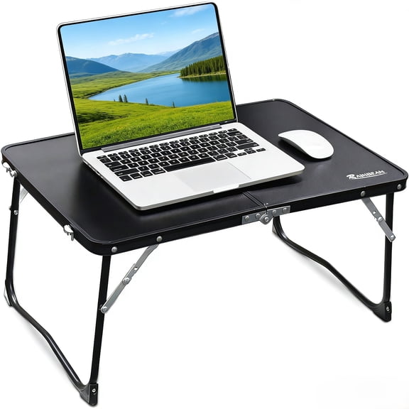 Foldable Laptop Table for Bed Lightweight Breakfast Bed Tray Portable Mini Picnic Storage Space Standing Holder, Folding Leg Desk Notebook Lap Table for Reading, Black