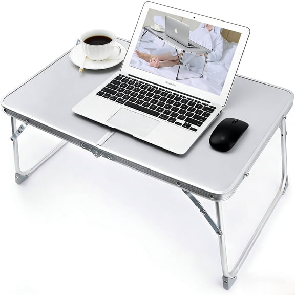Foldable Laptop Table for Bed Lightweight Breakfast Bed Tray Portable Mini Picnic Storage Space Standing Holder, Folding Leg Desk Notebook Lap Table for Reading