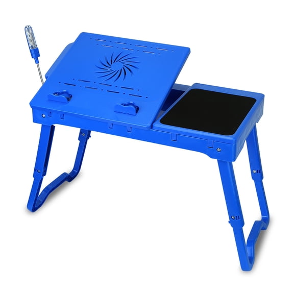 Foldable Laptop Table Bed Notebook Desk w/Cooling Fan Mouse Board LED light 4 x USB Ports Breakfast Snacking Tray with Storage Groove For Home Office