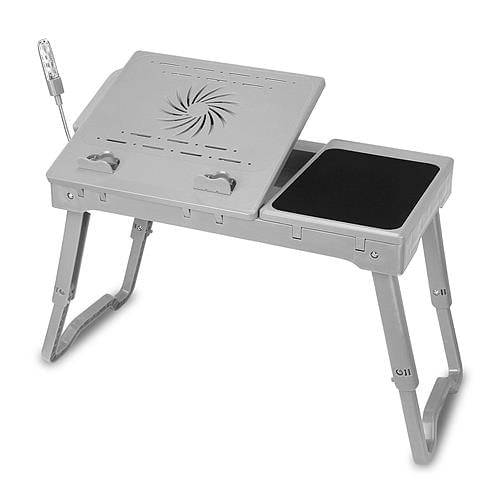 Foldable Laptop Table Bed Notebook Desk w/Cooling Fan Mouse Board LED