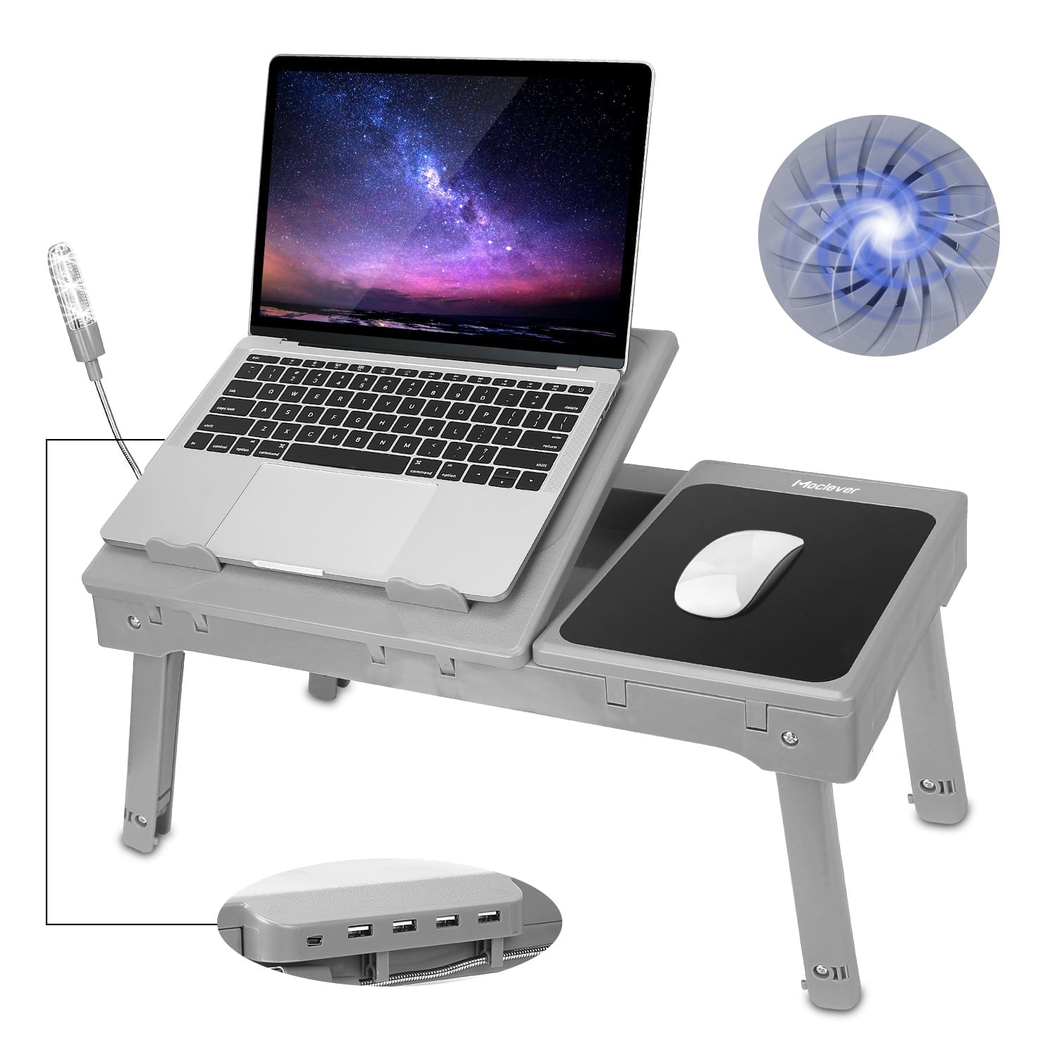 Foldable Laptop Table - Bed Notebook Desk with Cooling Fan, Mouse Board ...