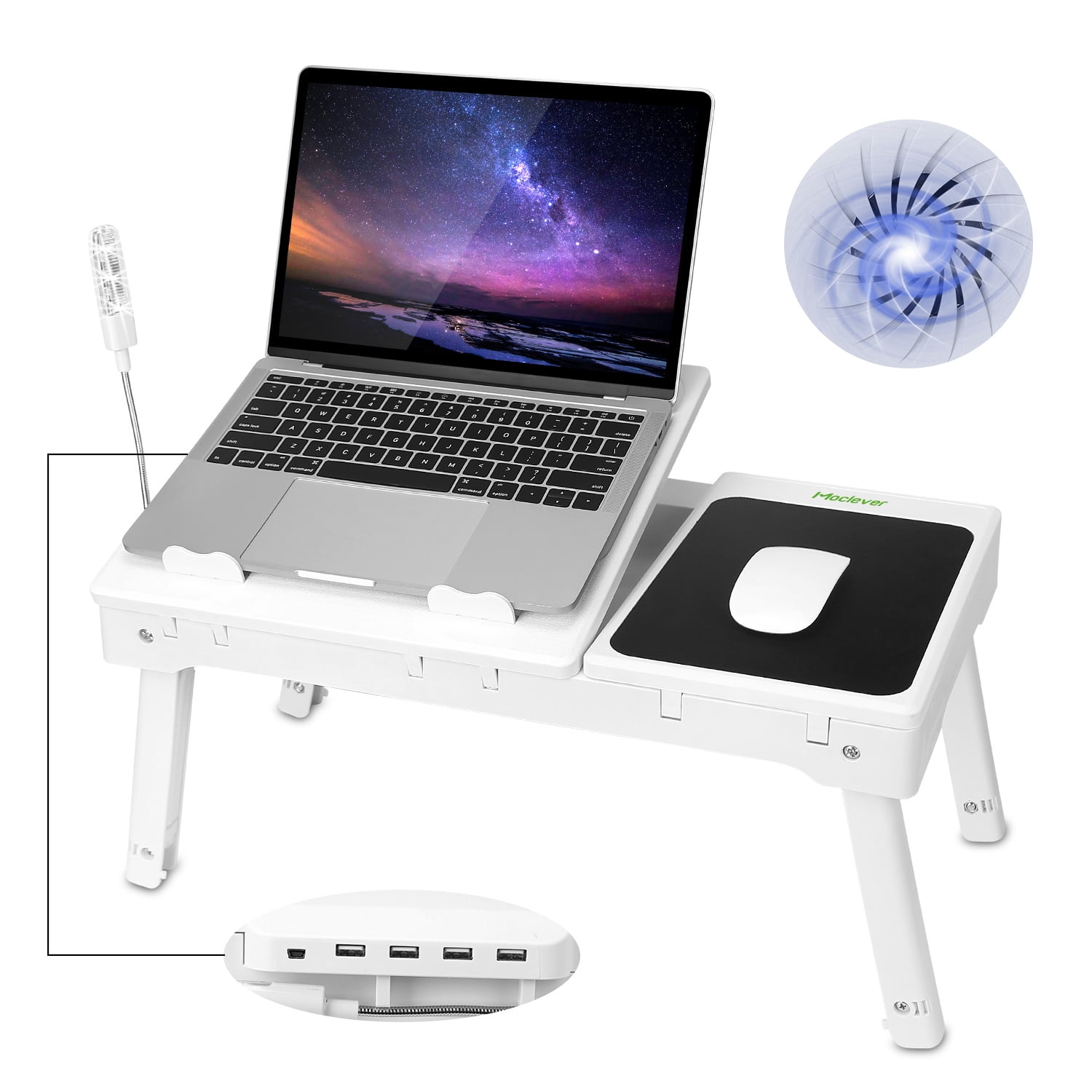 Foldable Laptop Table - Bed Notebook Desk with Cooling Fan, Mouse Board ...