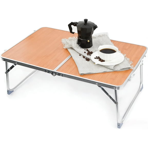 Foldable Laptop Table for Bed RAINBEAN Lightweight Breakfast Bed Tray Portable Mini Picnic Storage Space Standing Holder, Folding Leg Desk Notebook Lap Table for Reading