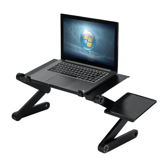 Foldable Laptop Table Stand,Vented Lap Desk,360-Degree Rotation Multifunctional Portable Folding Table with Fan & Mouse Black