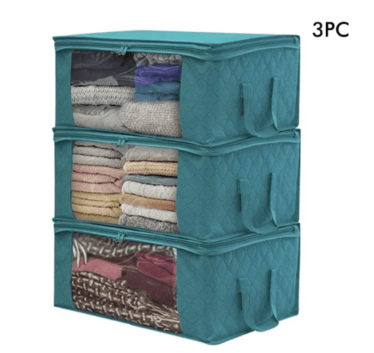2 Pack 66L Large Storage Bags - Thick Non-Woven Fabric With Clear Window, Reinforced Handle, For Blankets & Clothes