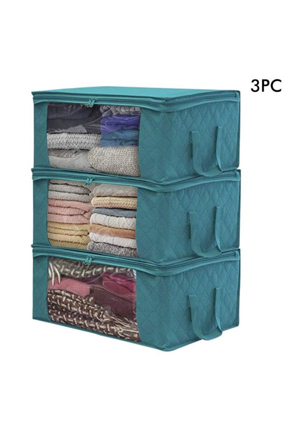 Foldable Large Capacity Clothes Storage Bag Organizer with Reinforced Handle, Sturdy Zipper, Clear Window, Fabric Clothes Bag Storage Box for Comforters Blankets Bedding Foldable Closet Organizer