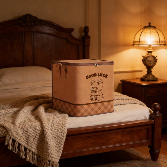 Foldable Large Capacity Fabric Storage Box with Lid for Quilts, Clothes, and Home Organization