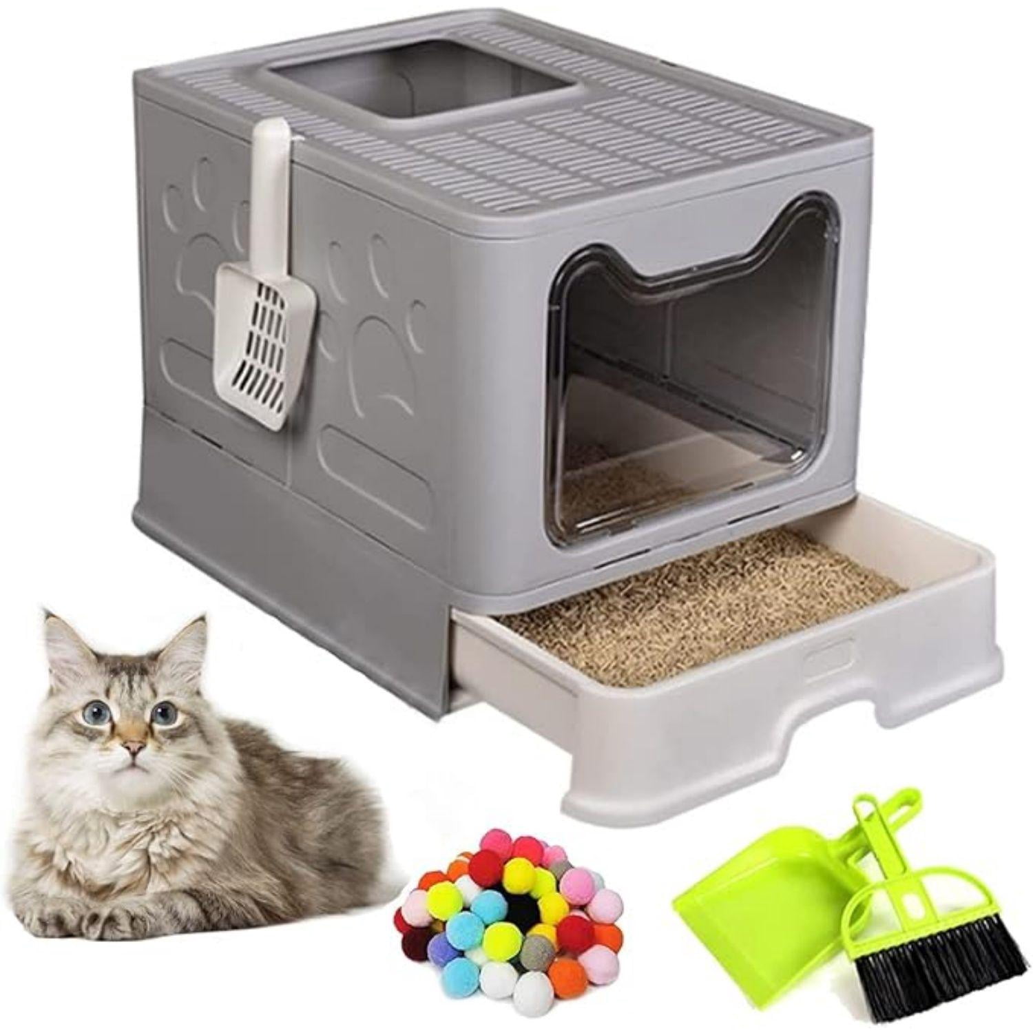 Foldable Large Cat Litter Box with Drawer Top Entry - Anti-Splashing ...