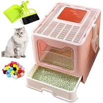 Foldable Large Cat Litter Box Enclosed Cat Potty with Drawer Top Entry Type Anti-Splashing Cat Toilet with Lid and Cat Litter Scoop No Smell Cat Supplies for Cats and Kittens-Pink