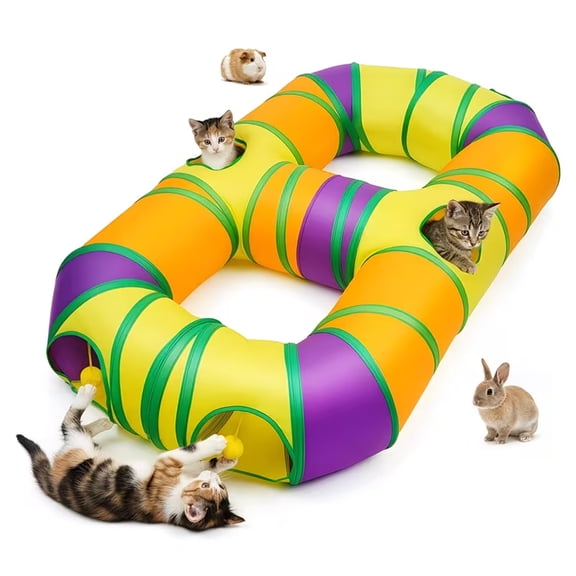Foldable Large Cat Maze Tunnel with Interactive Holes & Hanging Balls, Indoor Play Toy for Kittens, Puppies, Rabbits, Guinea Pigs