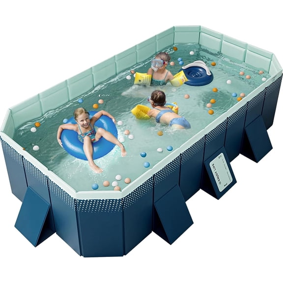 JICHANG Portable PVC Foldable Swimming Pool for Home, 89"x54"x19", Blue