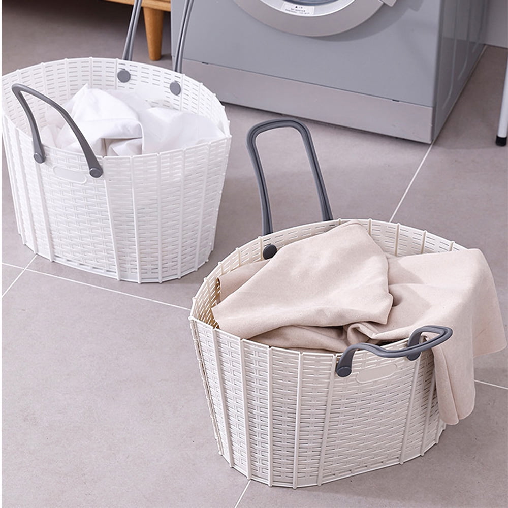 Foldable Laundry Basket, Beige, Plastic, Large Capacity Storage Basket for Bathroom Clothes Organization