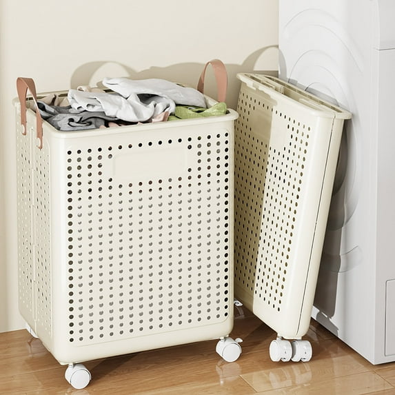 Foldable Laundry Basket, Breathable Laundry Hamper Large Laundry Basket, Collapsible Plastic Dirty Clothes Organizer for Bedroom and Bathroom (14.8x8.7x19.7in, White)