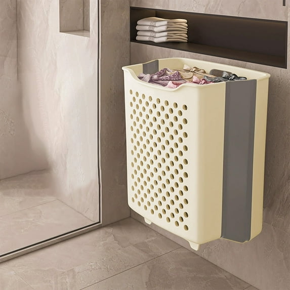 Foldable Laundry Basket | Collapsible Clothes Hamper with Handles | Wall Mount Storage Organizer for Bathroom Bedroom Kids Room | Multicolor Plastic | 11.41 x 11.22 x 6 Inches