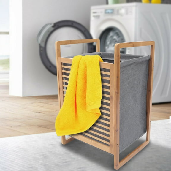 Foldable Laundry Basket Household Clothes Storage Basket For Laundry Room Laundry Hamper with Lid Wood&Cotton-like Linen Laundry Basket Cloth Storage Bag Clothes Storage Basket Freestanding Bathroom