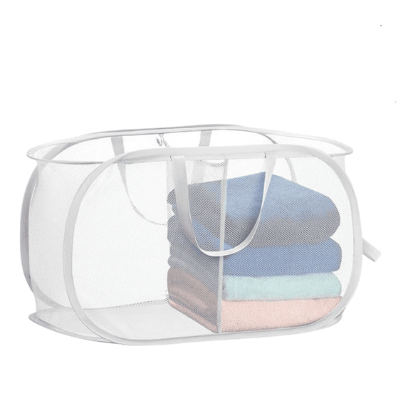 Foldable Laundry Basket - Popup and Collapsible, Durable Mesh Material, Folds for Storage, Easy Carry Handles, Hamper for College Dorm, Laundry Room or Travel ( | 2-Compartments)