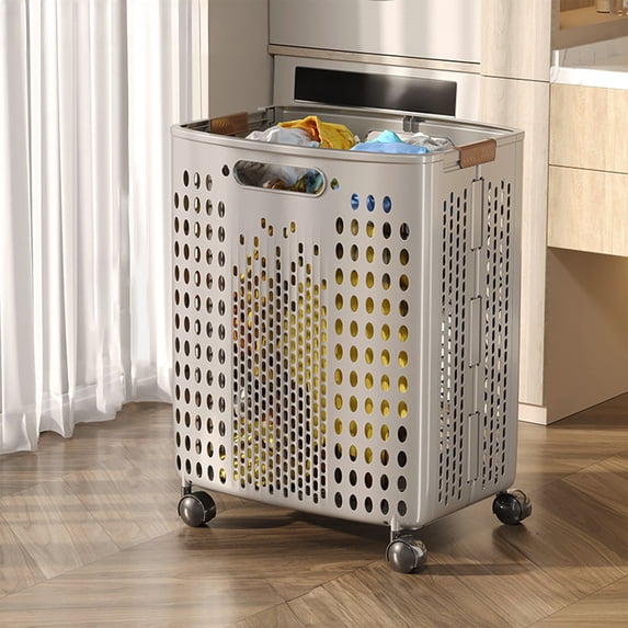 Foldable Laundry Basket with Wheels,Multi-Functional Portable Clothes Hamper and Storage Bin with Handles,Space-Saving Design for Toys,Laundry,Sundries,Bathroom and Home Organization-Gray