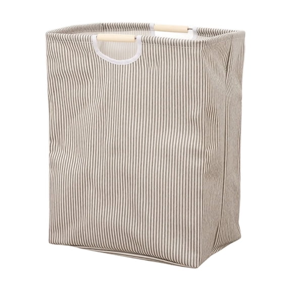Foldable Laundry Basket with Wooden Handle, Closet Organizers and Storage, Nonwoven Fabric Striped Laundry Hamper, Tall Rectangular Storage Bin for Dirty Clothes, Bedroom & Bathroom