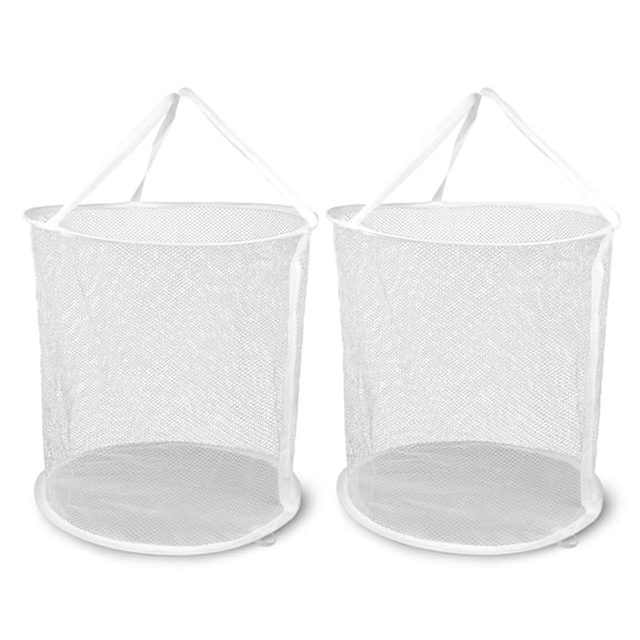 Foldable Laundry Basket with Handles Pop Up Mesh Hamper for Storage, Portable Round Laundry Bag for Bathroom, Bedroom, Dorm, Travel (2 Pack)