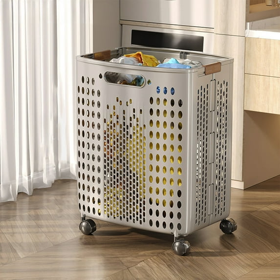 Foldable Laundry Basket with Wheels Multi Functional Hamper Toy Storage Organizer Portable Dirty Clothes Bin
