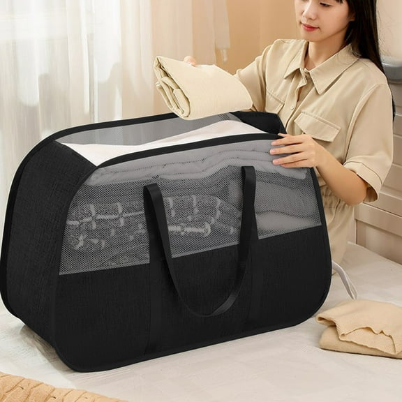Foldable Laundry Basket1PC,Large Capacity Mesh Hamper26.77x17.72x12.20in,Breathable Storage Organizer for Clothes, Toys, and Household Items(Black)