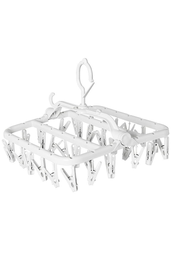 Foldable Laundry Drying Rack with 32 Clips, Multipurpose Drip Hanger for Drying Socks, Bras, Towel, Underwear, Hat, Scarf, Pants, Baby Clothes, Cloth Diapers, Gloves (White),