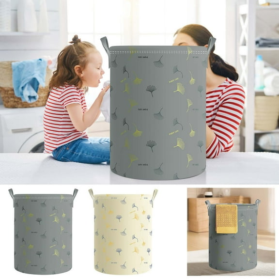 Foldable Laundry Hamper 2PCS Large Capacity Clothes Basket 13.78x16.93in, Durable Plastic Storage Bin for Family Laundry Organization(Beige),Ccwuwei