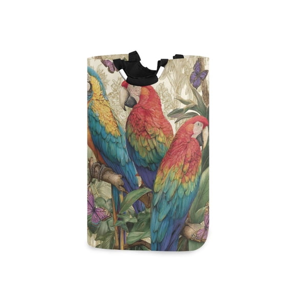 Foldable Laundry Hamper Bag with Handles Dirty Clothes Basket 12.6" x 11" x 22.7" Colorful Beautiful Parrots