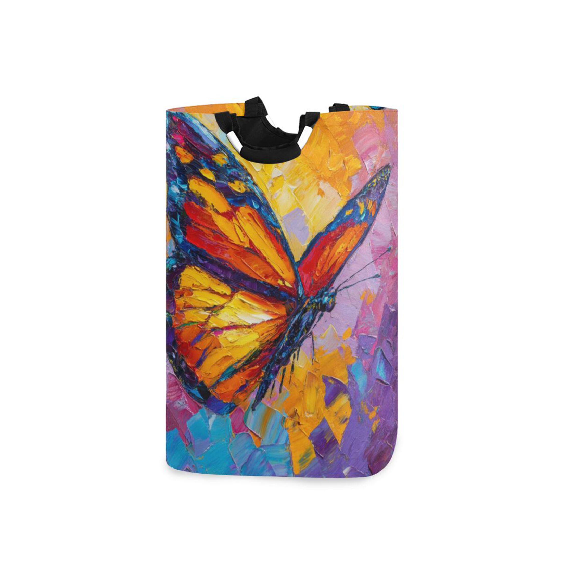 Foldable Laundry Hamper Bag with Handles Dirty Clothes Basket 12.6" x 11" x 22.7" Colorful Butterfly Flying