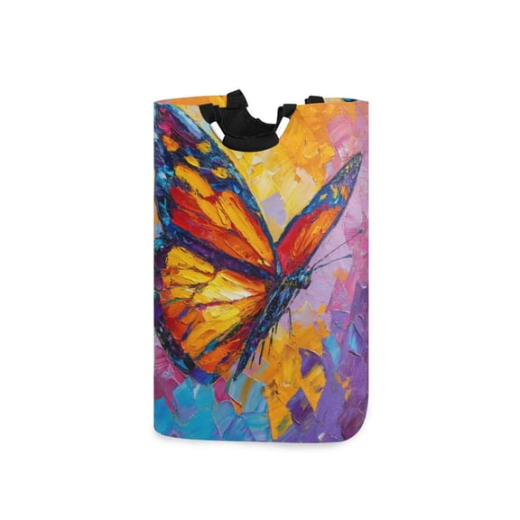 Foldable Laundry Hamper Bag with Handles Dirty Clothes Basket 12.6" x 11" x 22.7" Colorful Butterfly Flying