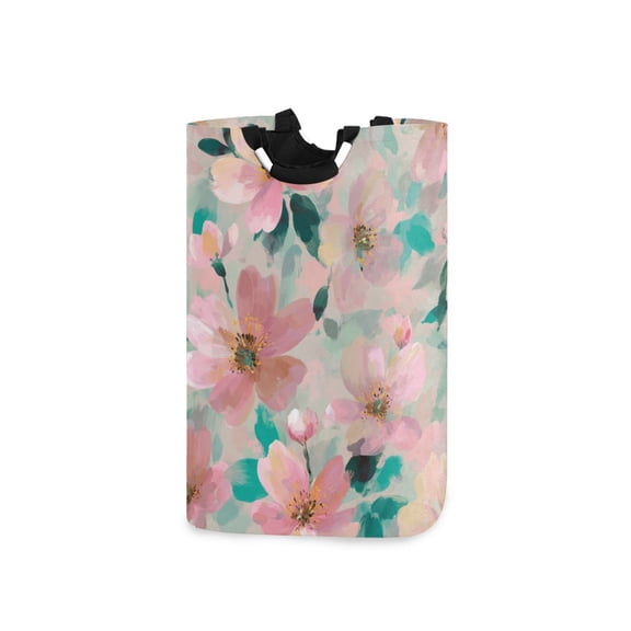 Foldable Laundry Hamper Bag with Handles Dirty Clothes Basket 12.6" x 11" x 22.7" Coral Floral Print
