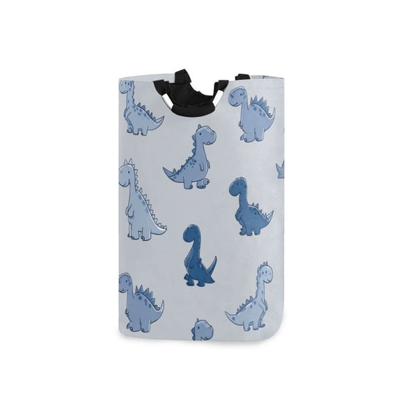 Foldable Laundry Hamper Bag with Handles Dirty Clothes Basket 12.6" x 11" x 22.7" Cute Blue Dinosaurs