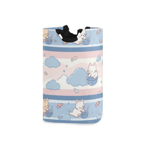Foldable Laundry Hamper Bag with Handles Dirty Clothes Basket 12.6" x 11" x 22.7" Cute Cat Pattern