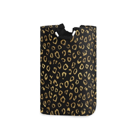 Foldable Laundry Hamper Bag with Handles Dirty Clothes Basket 12.6" x 11" x 22.7" Gold Leopard Pattern