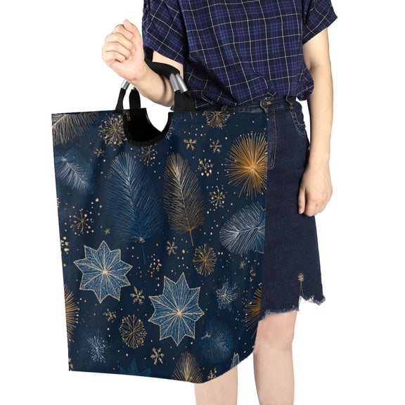 Foldable Laundry Hamper Bag with Handles Dirty Clothes Basket 12.6" x 11" x 22.7" Golden Pine Needles