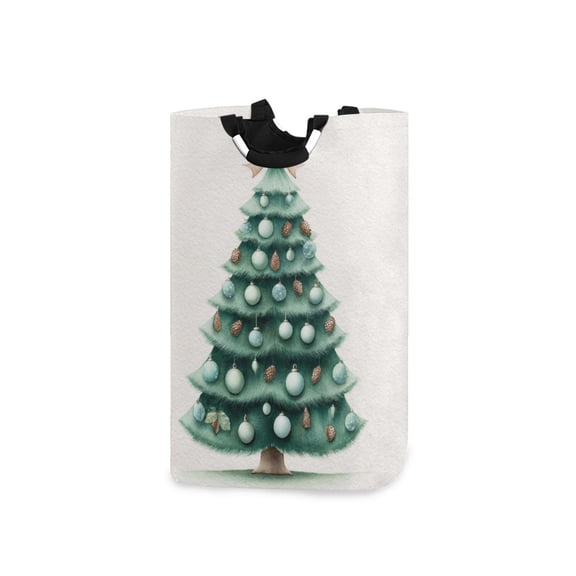 Foldable Laundry Hamper Bag with Handles Dirty Clothes Basket 12.6" x 11" x 22.7" Green Christmas Tree with Baubles