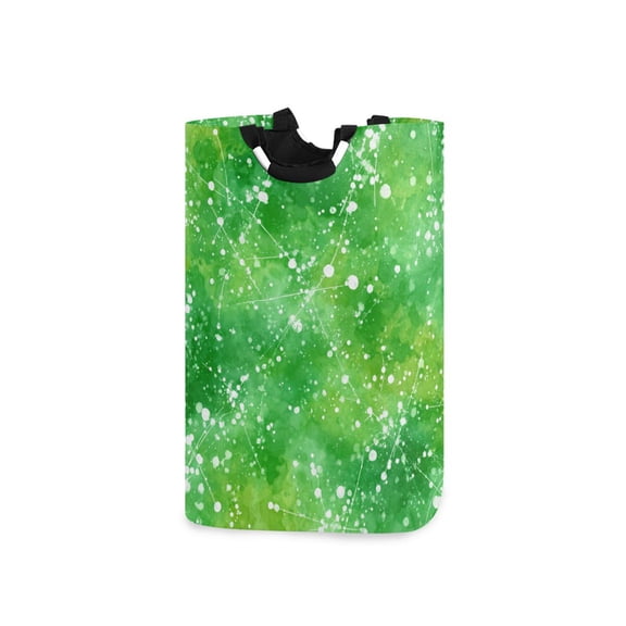 Foldable Laundry Hamper Bag with Handles Dirty Clothes Basket 12.6" x 11" x 22.7" Green Ink Splatter Pattern